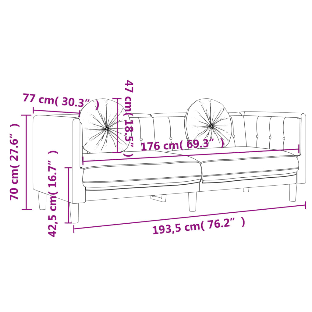 Sofa mit Kissen 3-Sitzer Braun Samt