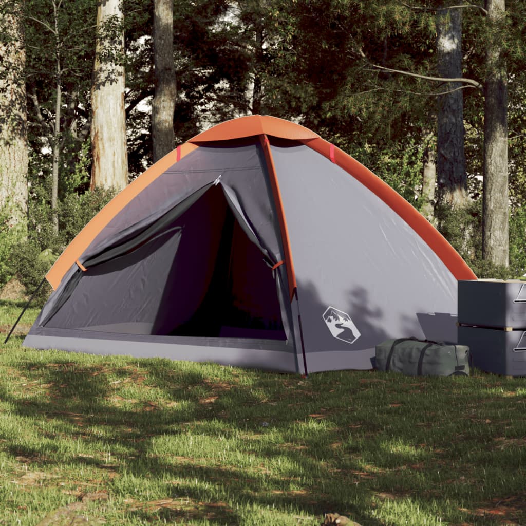 Kuppel-Campingzelt 4 Personen Grau und Orange Wasserdicht