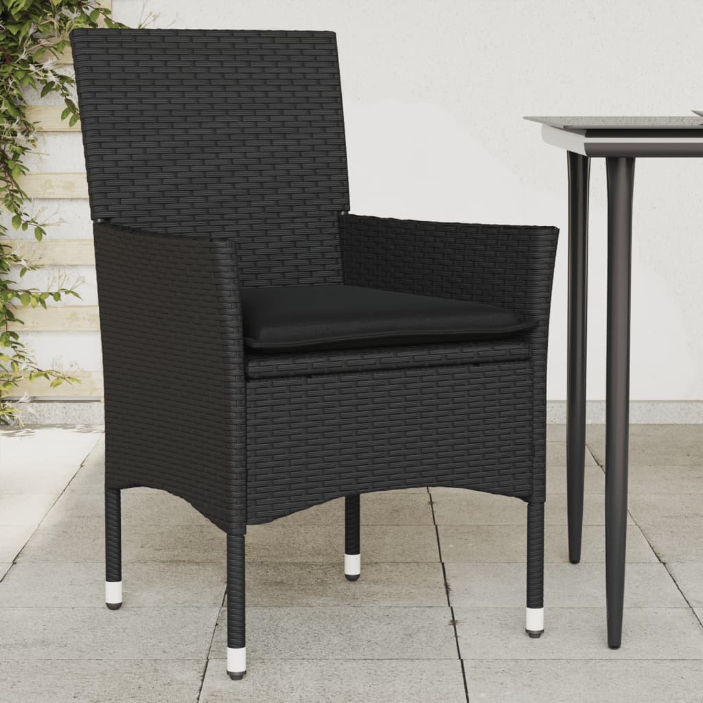 Gartenstühle mit Kissen 2 Stk. Schwarz Poly Rattan