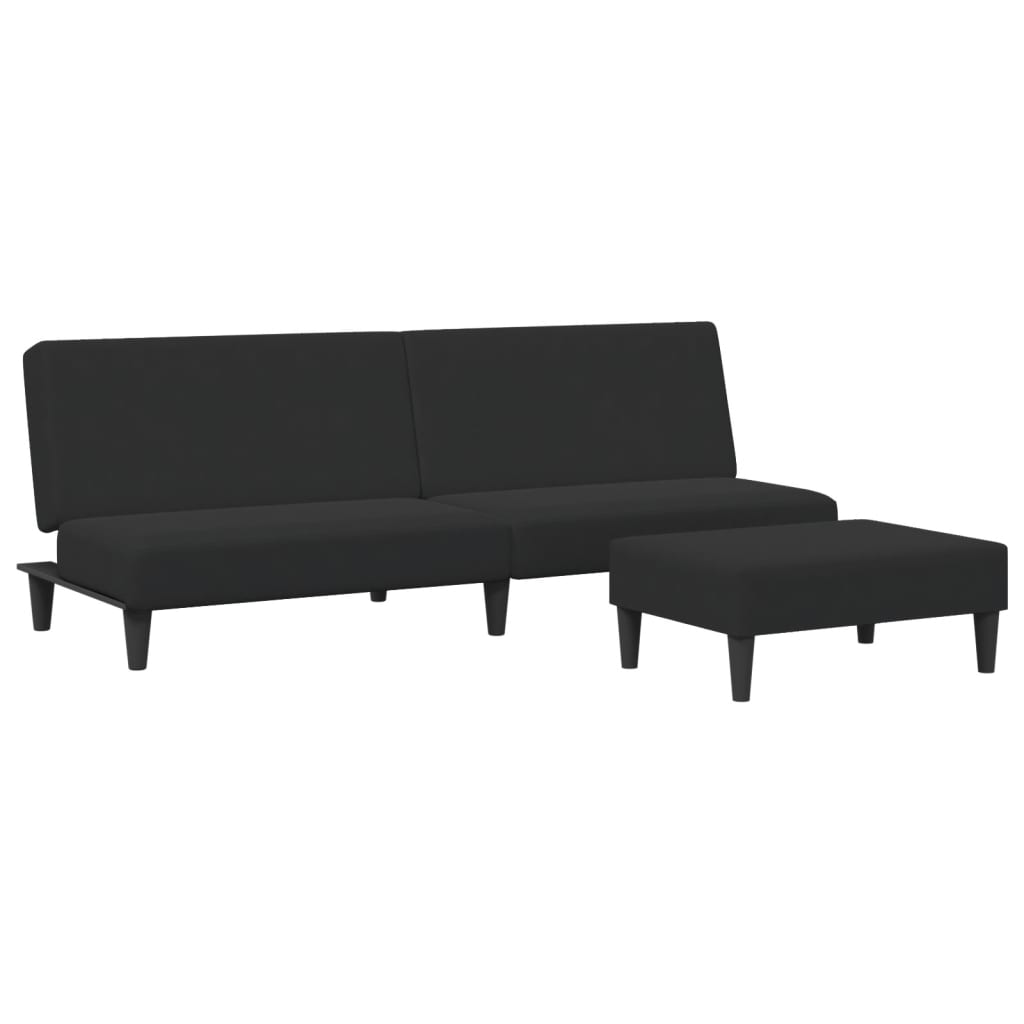 Schlafsofa 2-Sitzer mit Fußhocker Schwarz Samt