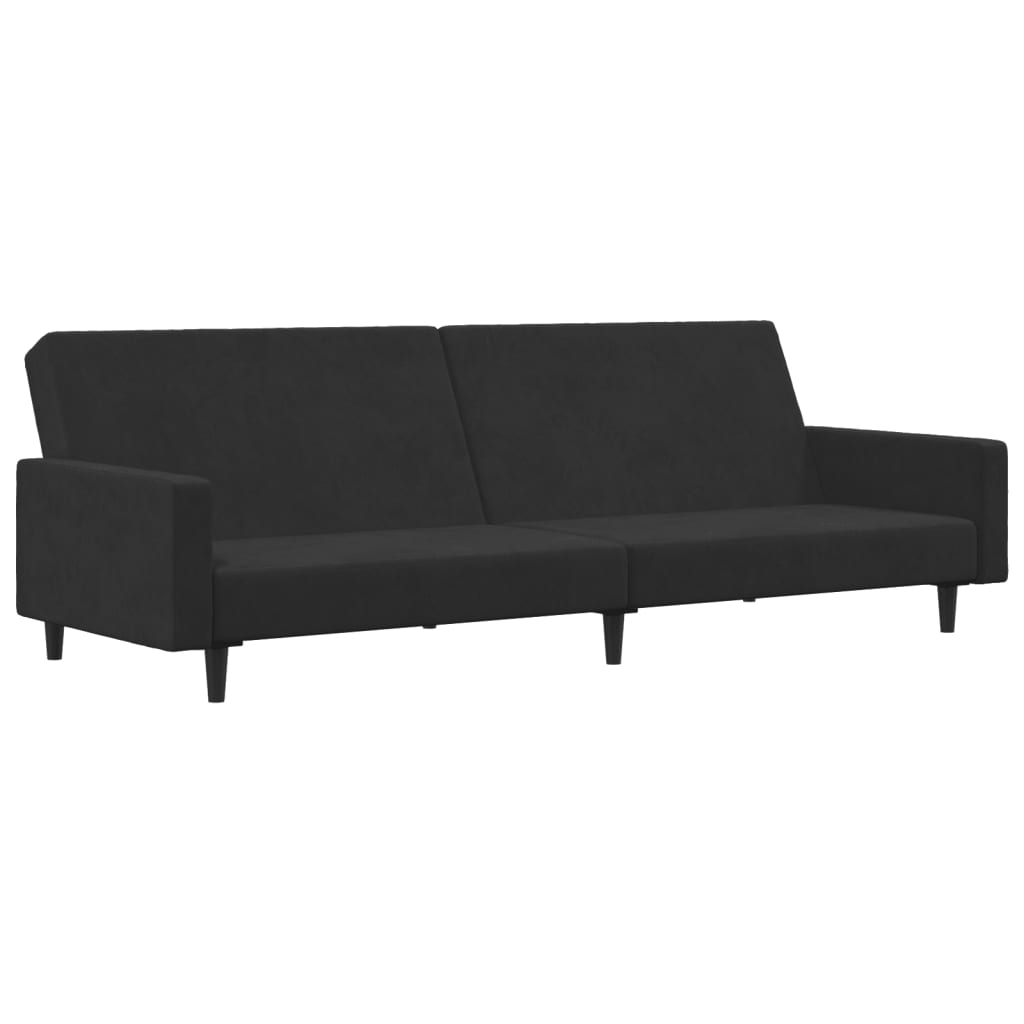 Schlafsofa 2-Sitzer mit Fußhocker Schwarz Samt