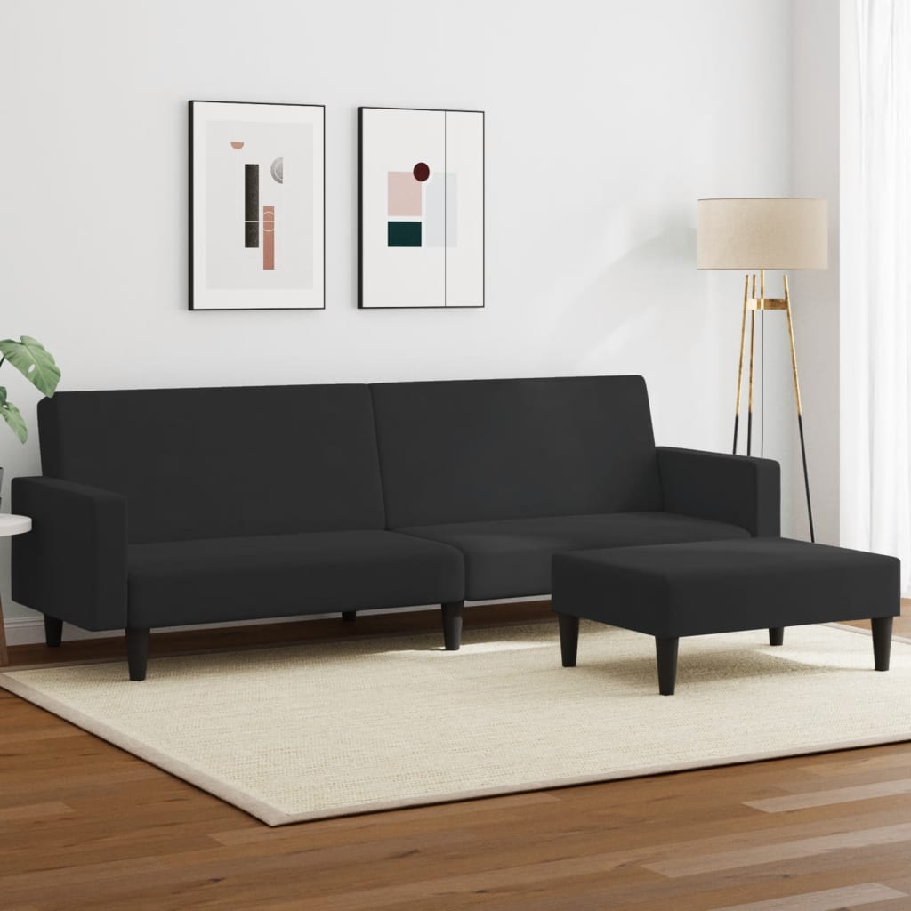 Schlafsofa 2-Sitzer mit Fußhocker Schwarz Samt