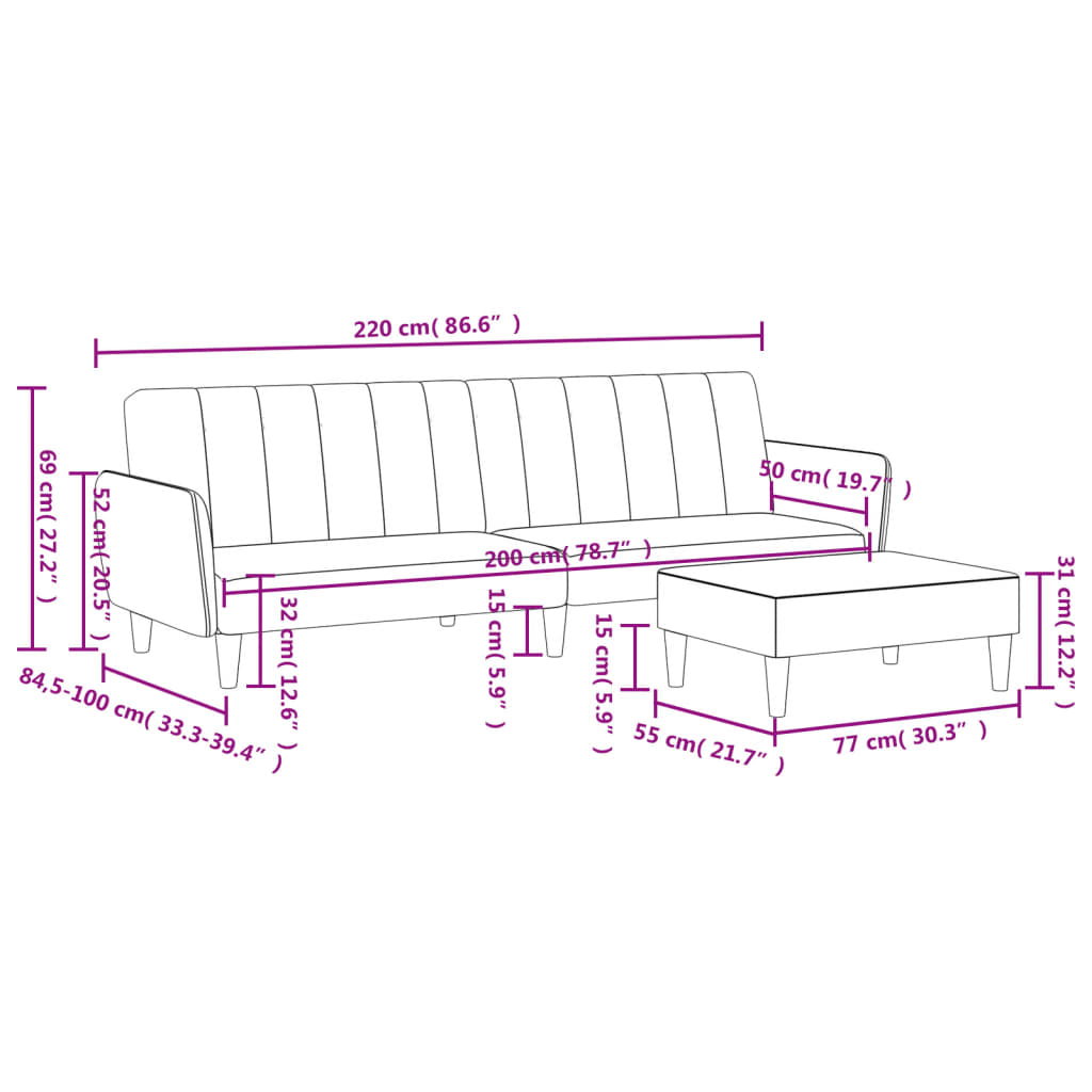 Schlafsofa 2-Sitzer mit Fußhocker Dunkelgrau Stoff