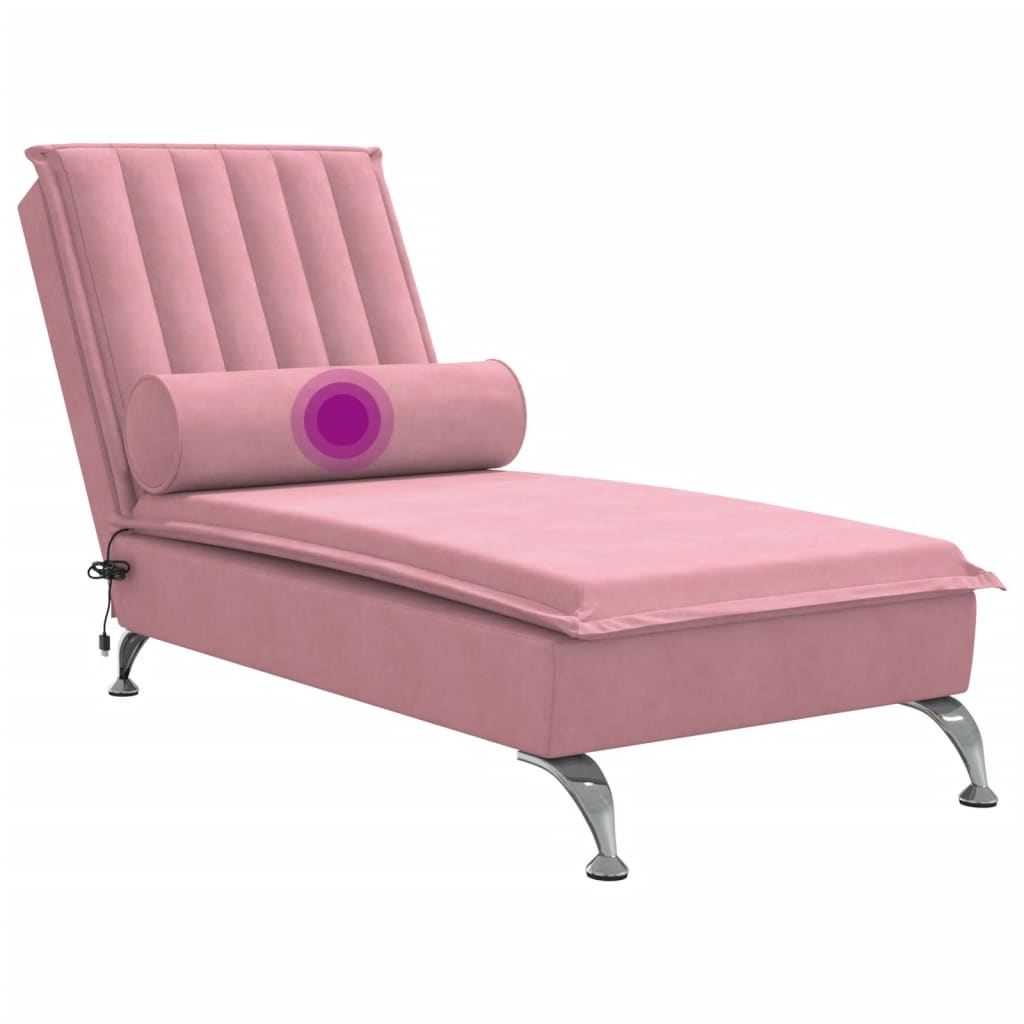 Massage-Chaiselongue mit Nackenrolle Rosa Samt