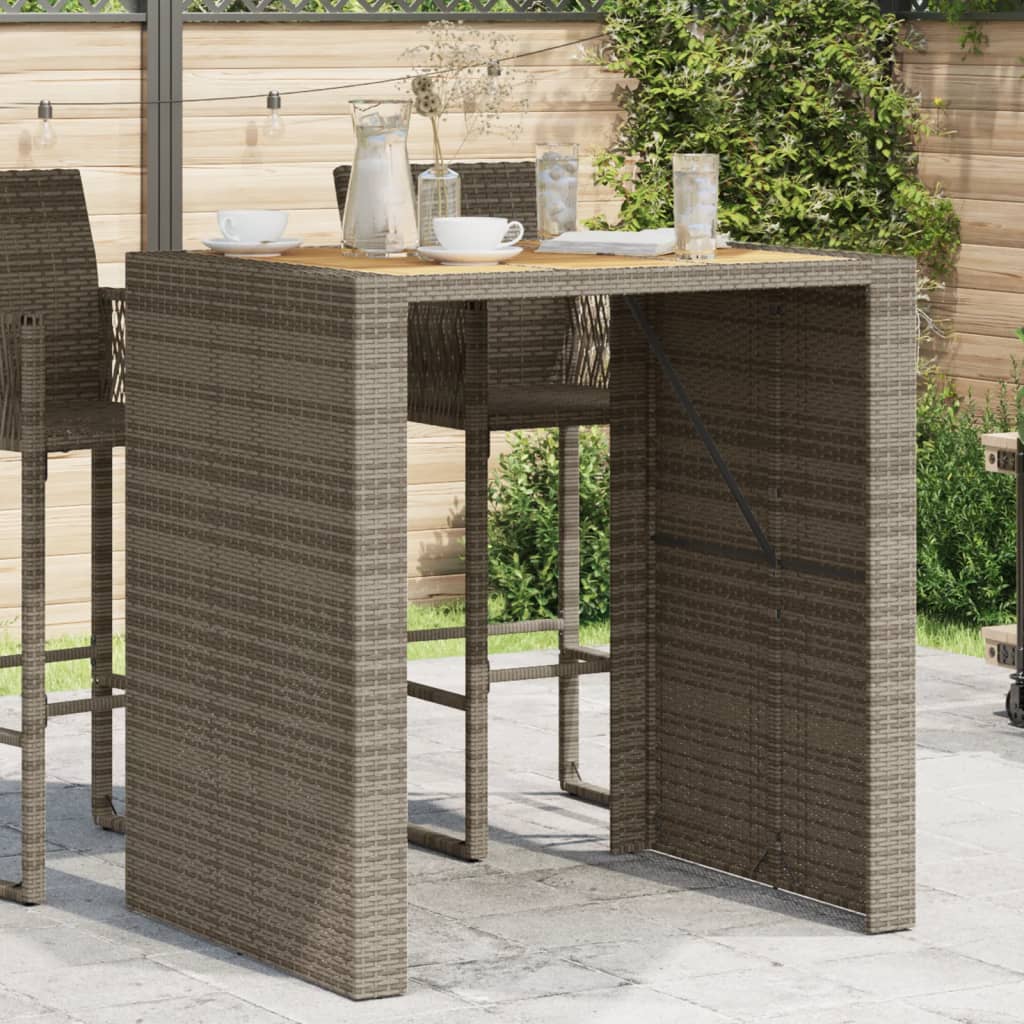 Gartentisch mit Holzplatte Grau 105x80x110 cm Poly Rattan