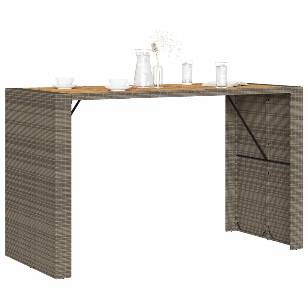 Gartentisch mit Holzplatte Grau 185x80x110 cm Poly Rattan