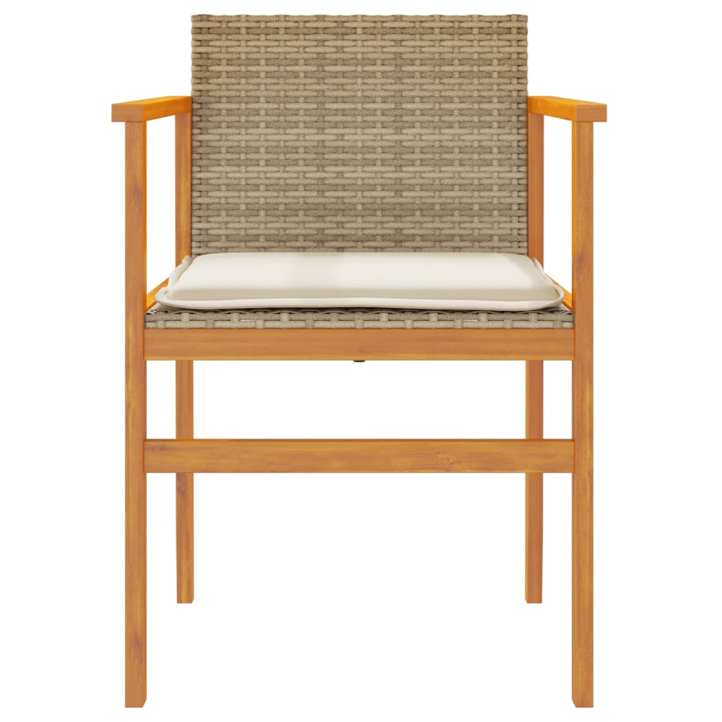 Gartenstühle mit Kissen 2 Stk. Beige Poly Rattan Massivholz