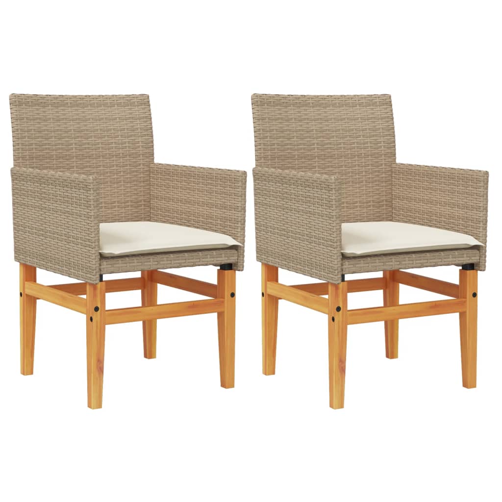 Gartenstühle mit Kissen 2 Stk. Beige Poly Rattan Massivholz