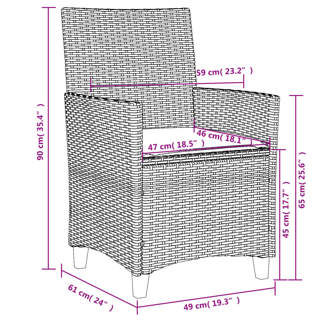 Gartenstühle mit Kissen 2 Stk. Schwarz Poly Rattan Massivholz