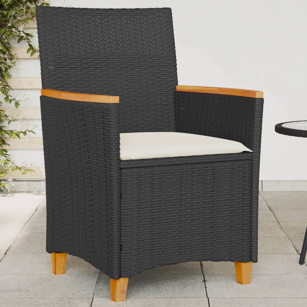 Gartenstühle mit Kissen 2 Stk. Schwarz Poly Rattan Massivholz