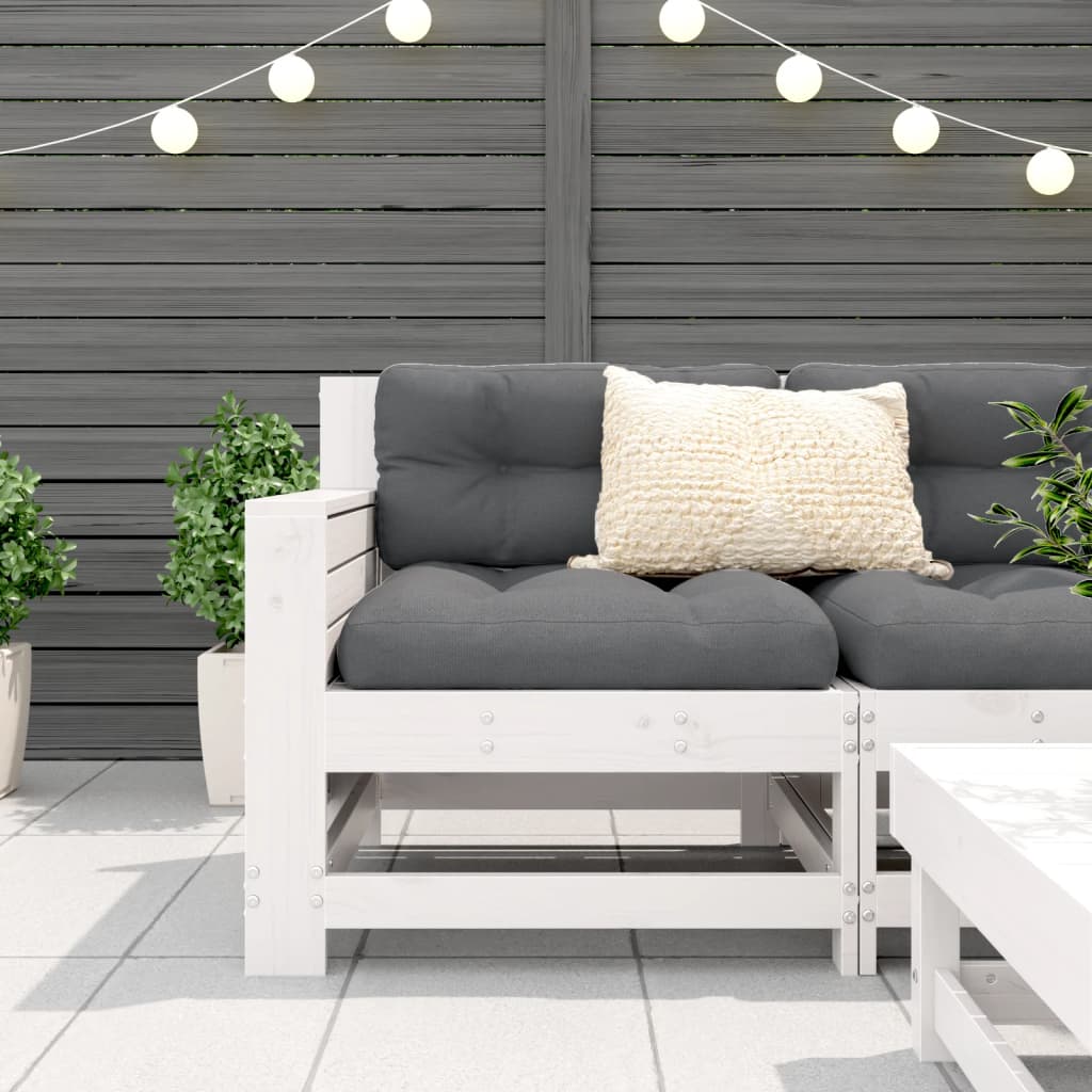 Gartensofa mit Armlehne und Kissen Weiß Massivholz Kiefer