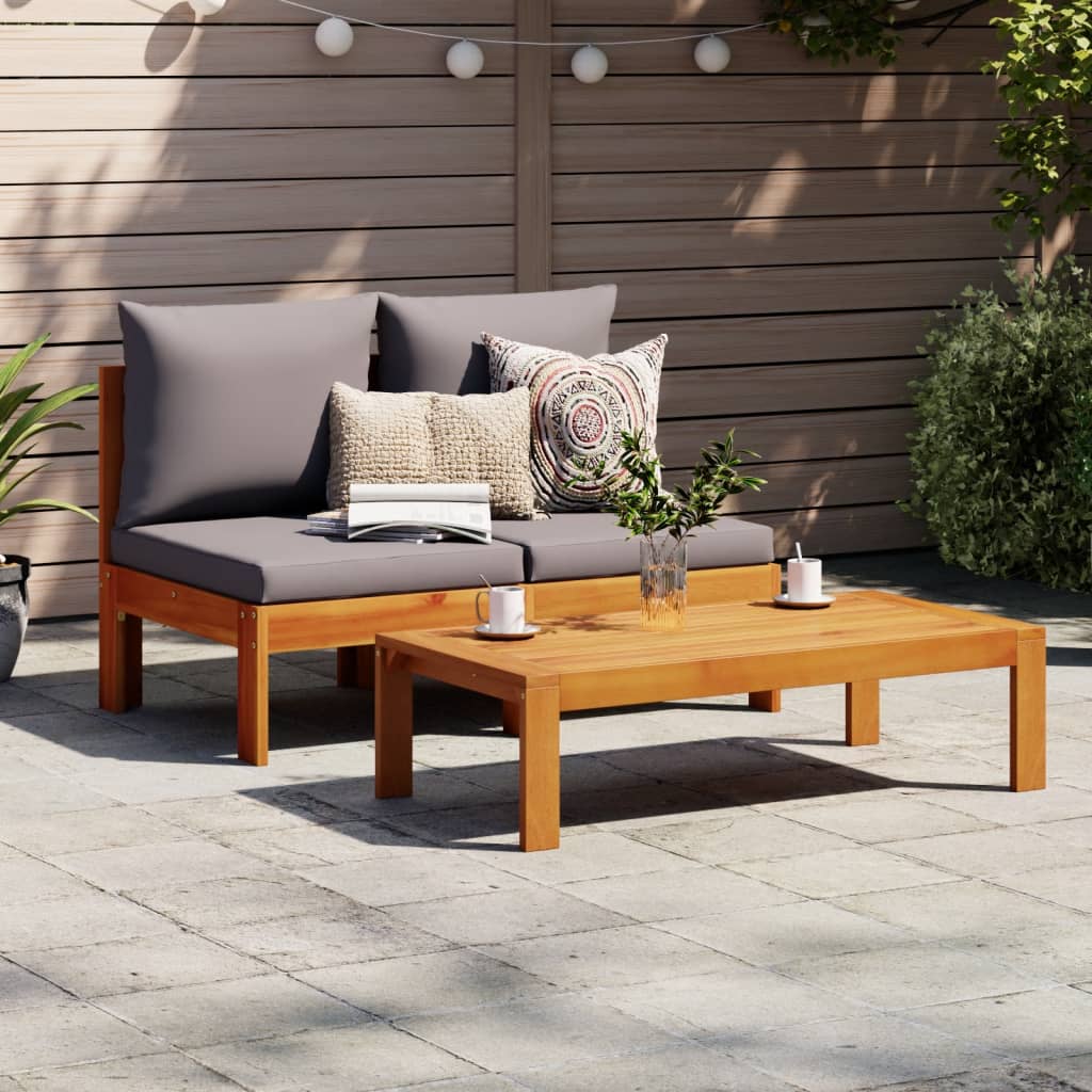 Gartensofa ohne Armlehnen mit Kissen 2-Sitzer Massivholz Akazie