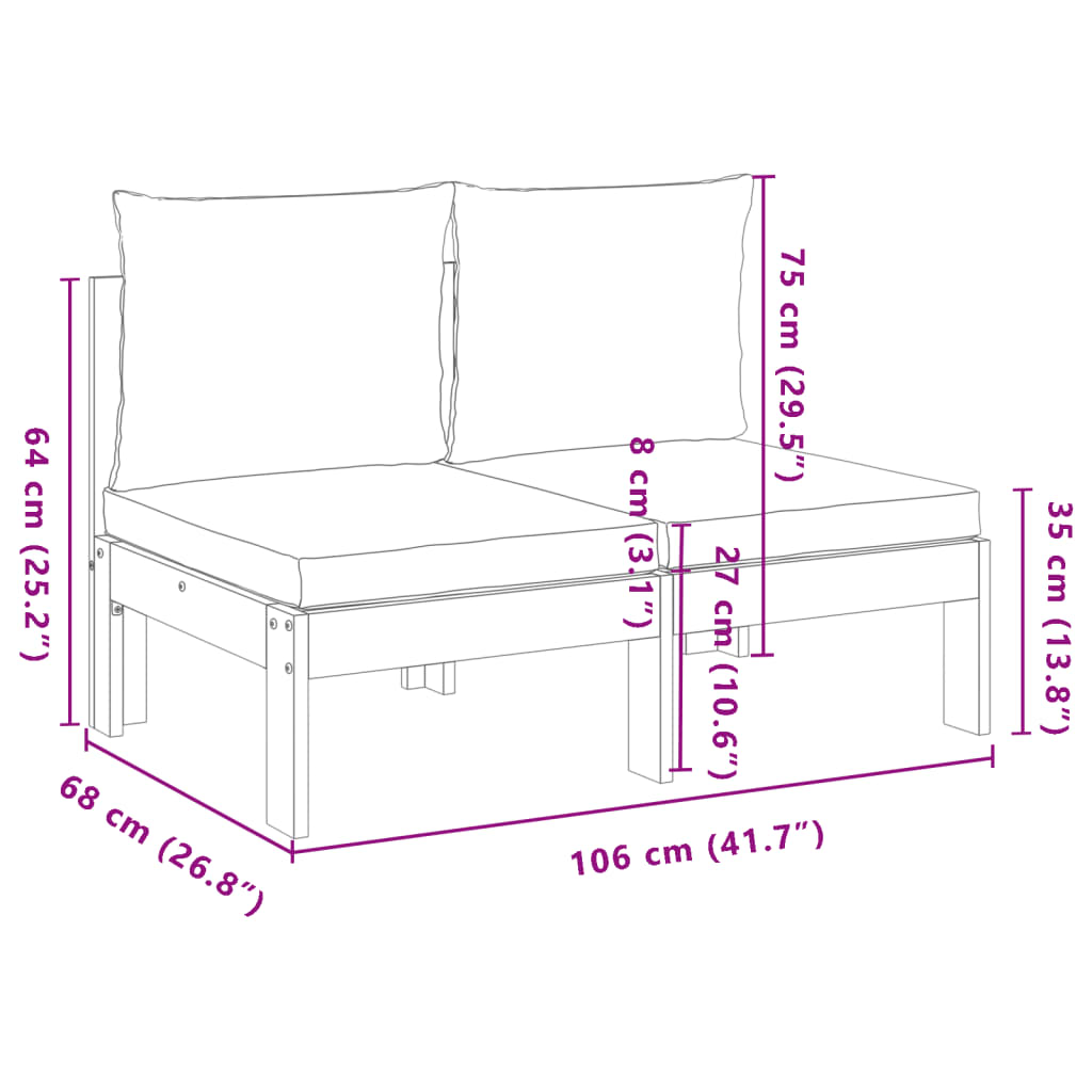 Gartensofa ohne Armlehnen mit Kissen 2-Sitzer Massivholz Akazie