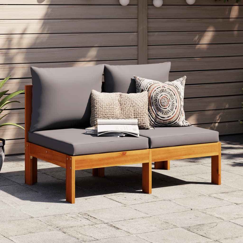 Gartensofa ohne Armlehnen mit Kissen 2-Sitzer Massivholz Akazie