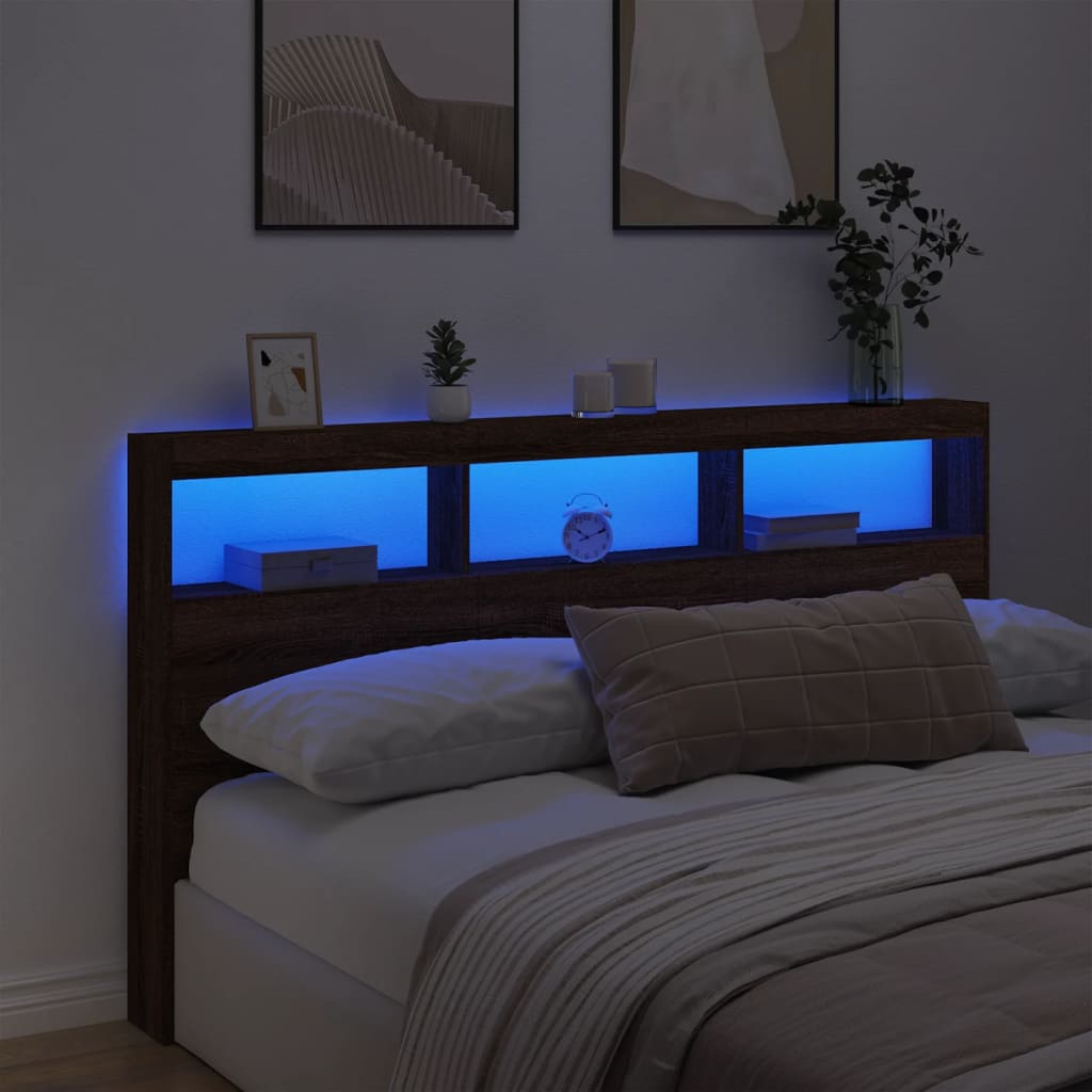 LED-Kopfteil mit Ablage Braun Eichen-Optik 180x17x102 cm