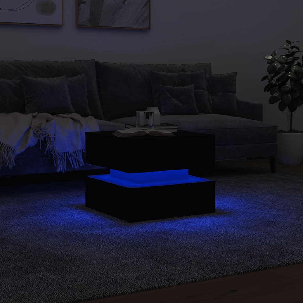 Couchtisch mit LED-Leuchten Schwarz 50x50x40 cm