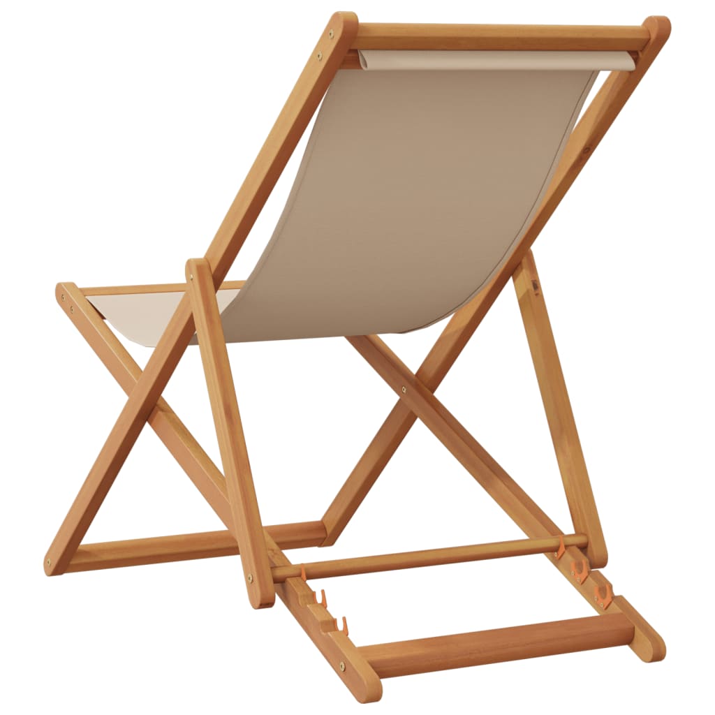 Strandstuhl Klappbar Beige Massivholz Eukalyptus und Stoff