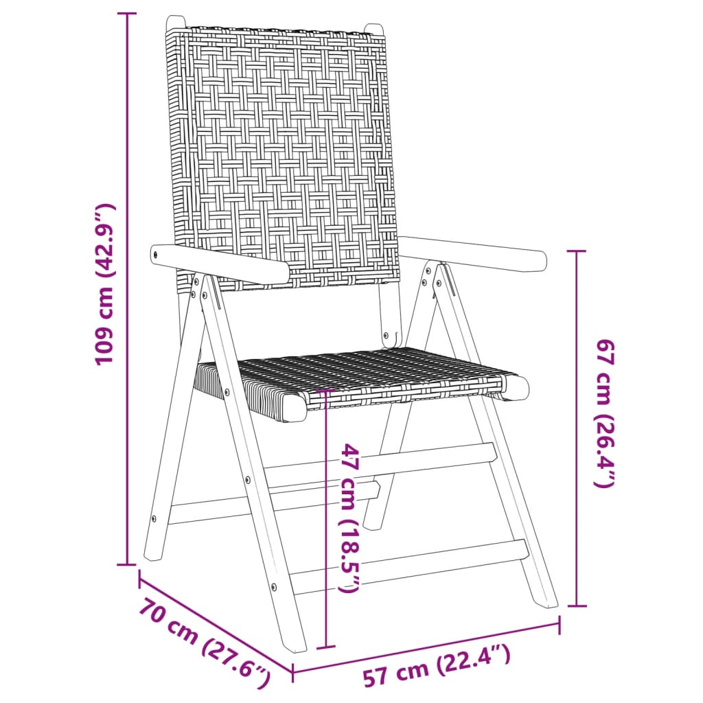 Gartenstühle 2 Stk. Grau Massivholz Akazie und Poly Rattan