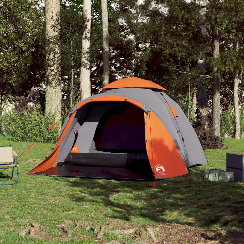 Kuppel-Campingzelt 3 Personen Grau und Orange Quick Release