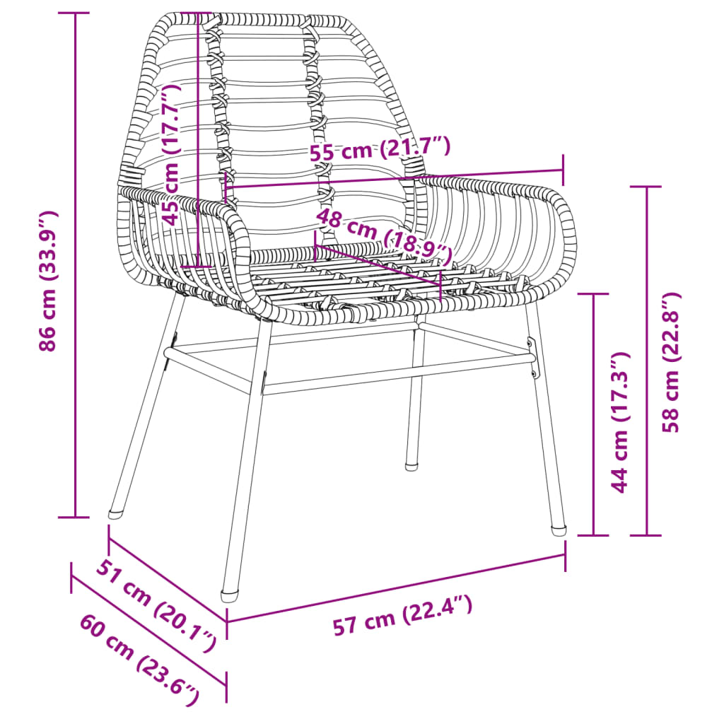 Gartenstühle 2 Stk. Schwarz Poly Rattan