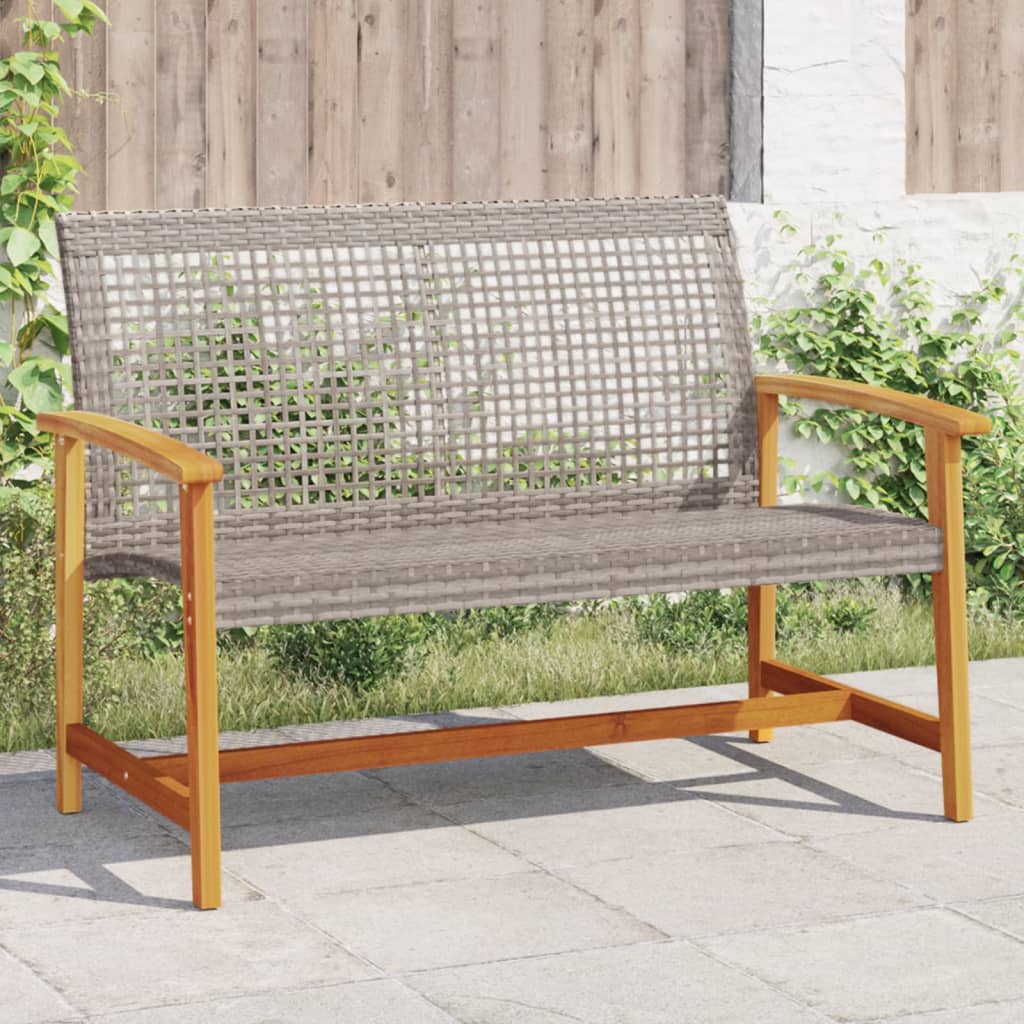 Gartenbank Grau 112 cm Poly Rattan und Akazienholz