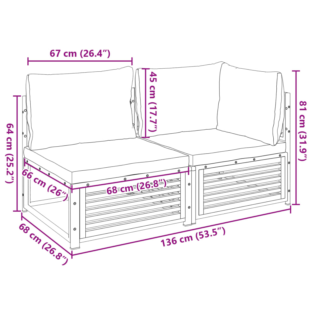 Gartensofa mit Kissen 2-Sitzer Massivholz Akazie