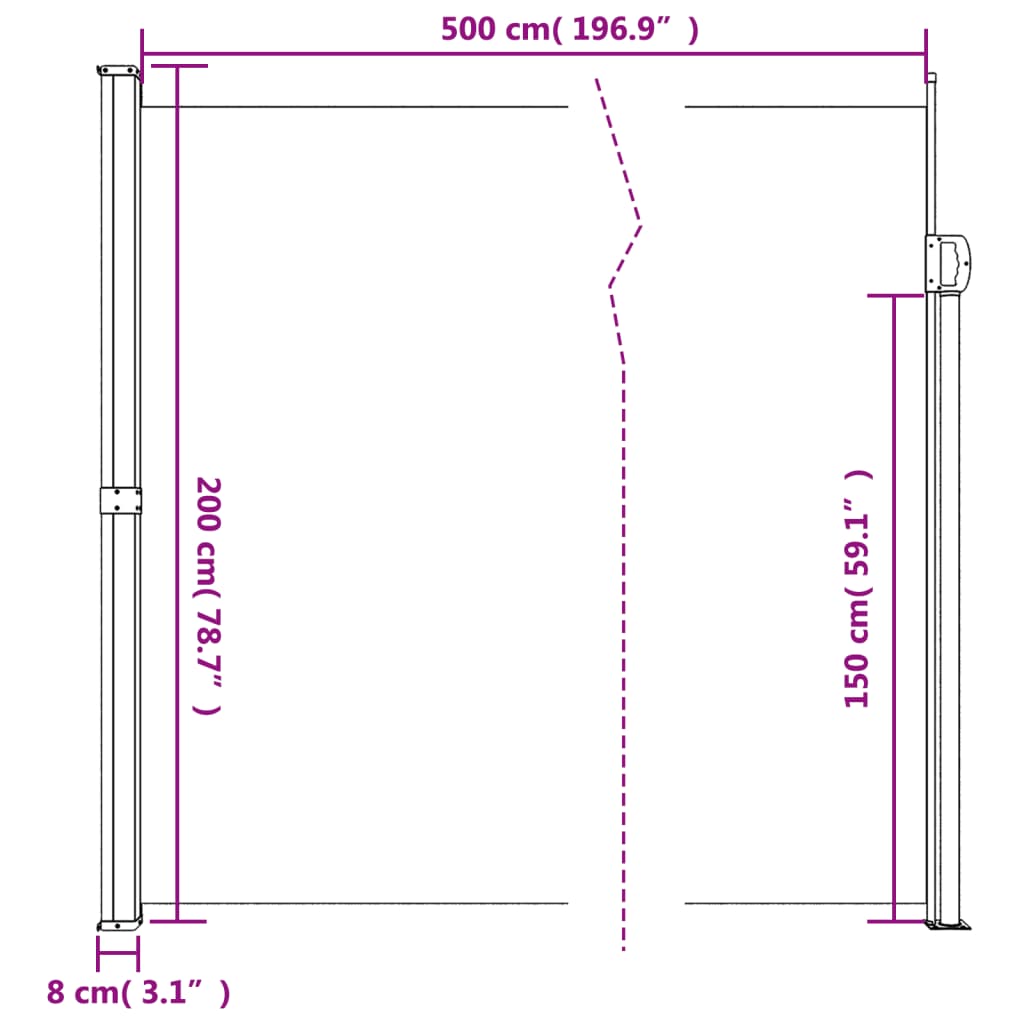 Seitenmarkise Ausziehbar Weiß 200x500 cm