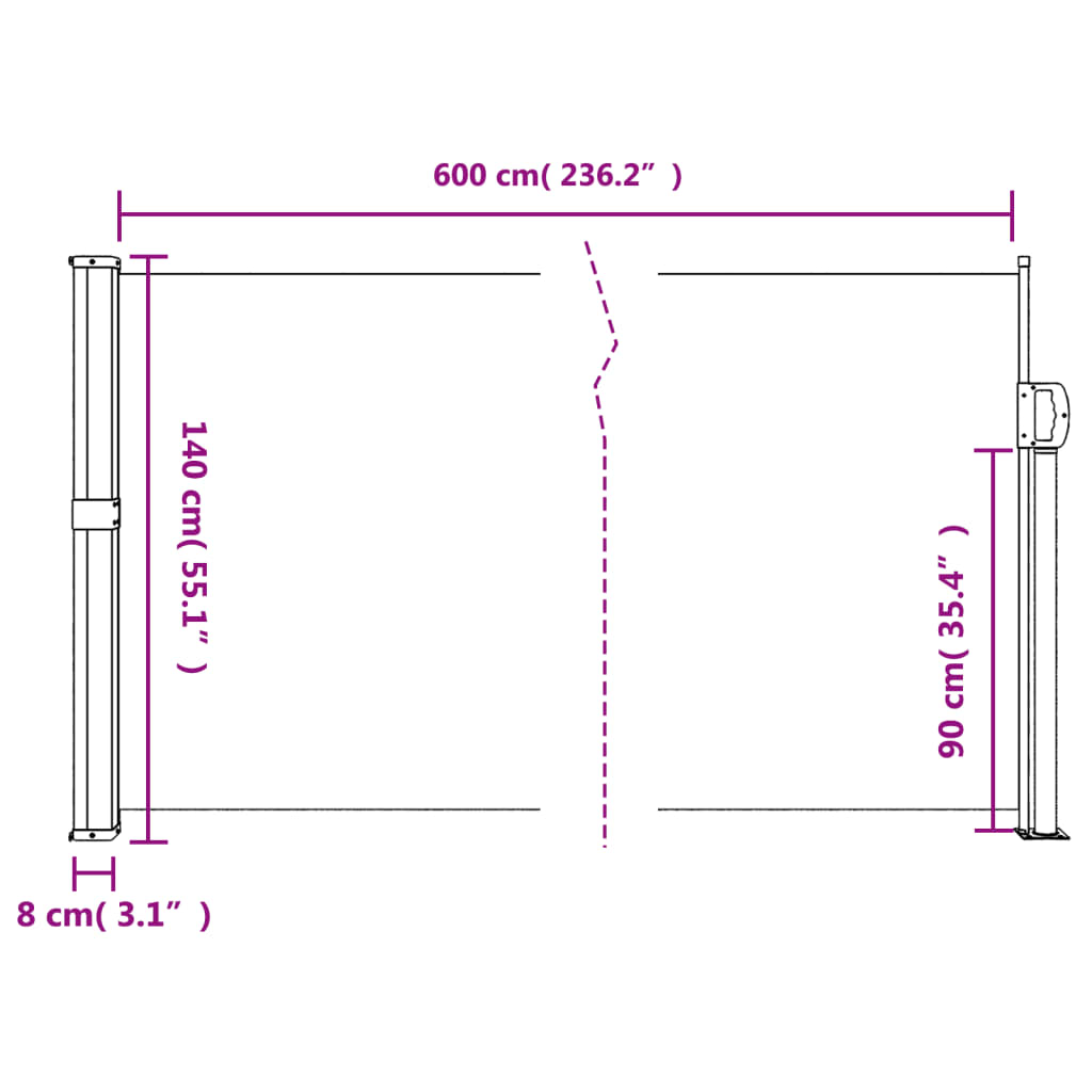 Seitenmarkise Ausziehbar Braun 140x600 cm