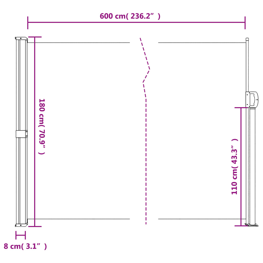 Seitenmarkise Ausziehbar Taupe 180x600 cm