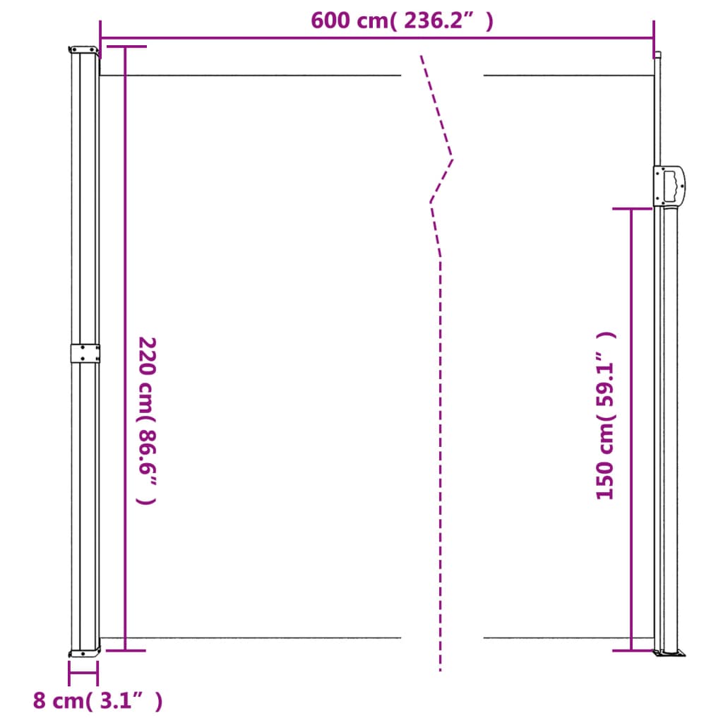 Seitenmarkise Ausziehbar Beige 220x600 cm