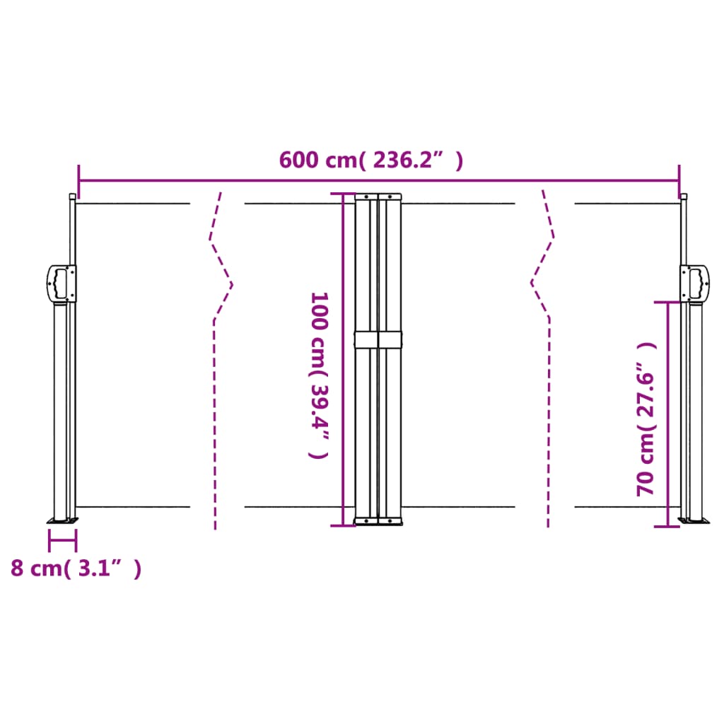 Seitenmarkise Ausziehbar Braun 100x600 cm