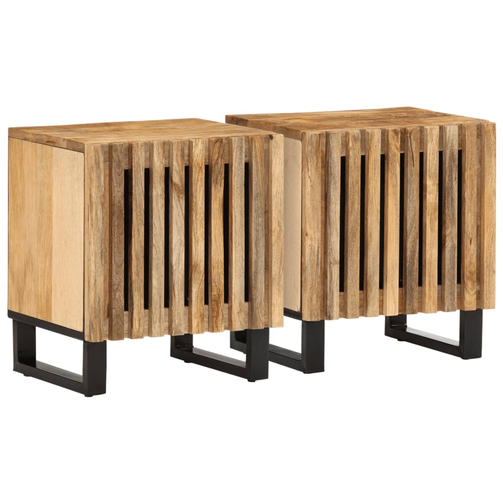 Nachttische 2 Stk. 40x33x46 cm Raues Mangoholz