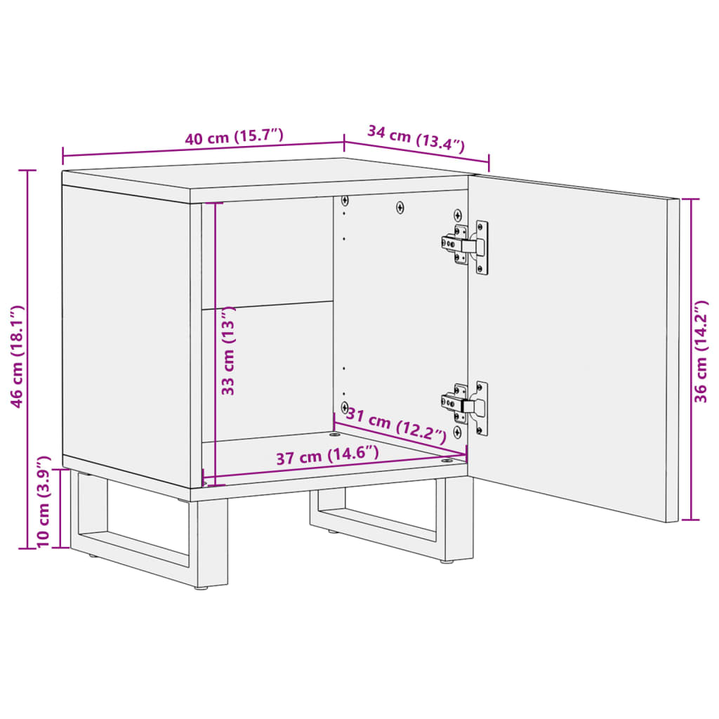 Nachttisch 40x33x46 cm Massivholz Akazie