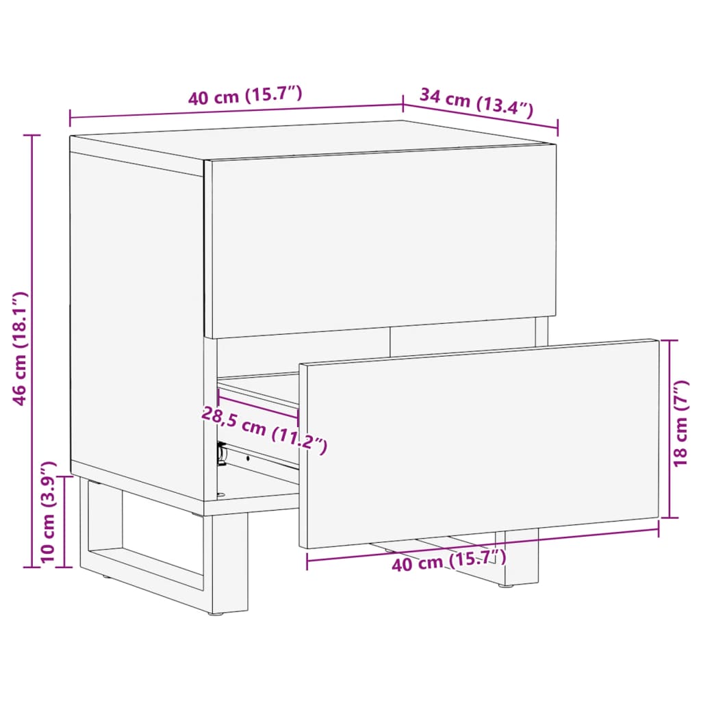 Nachttisch 40x33x46 cm Massivholz Akazie