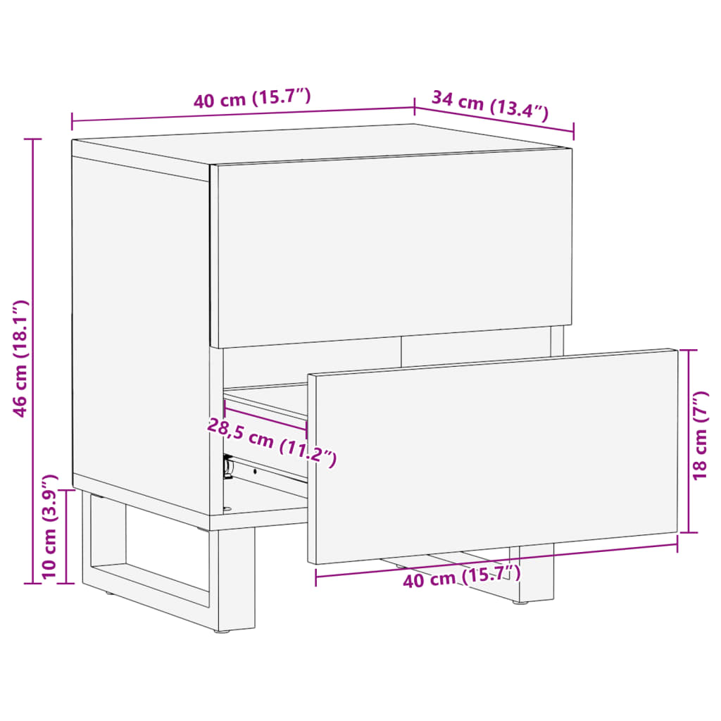 Nachttische 2 Stk. 40x33x46 cm Massivholz Akazie