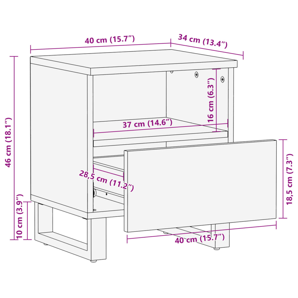 Nachttisch 40x33x46 cm Massivholz Akazie