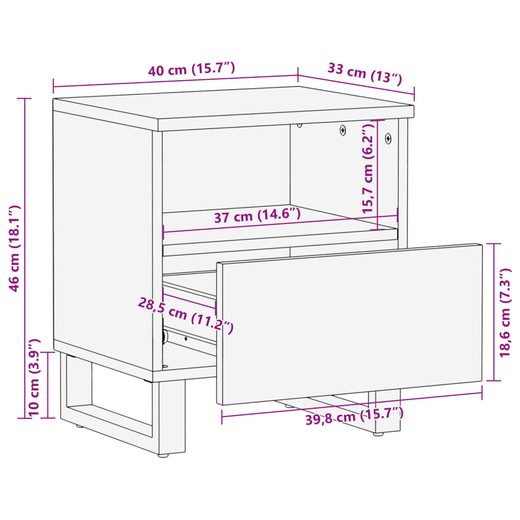 Nachttische 2 Stk. 40x33x46 cm Massivholz Akazie