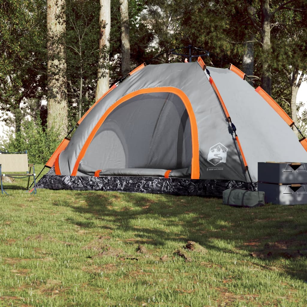 Campingzelt 5 Personen Grau und Orange Quick Release