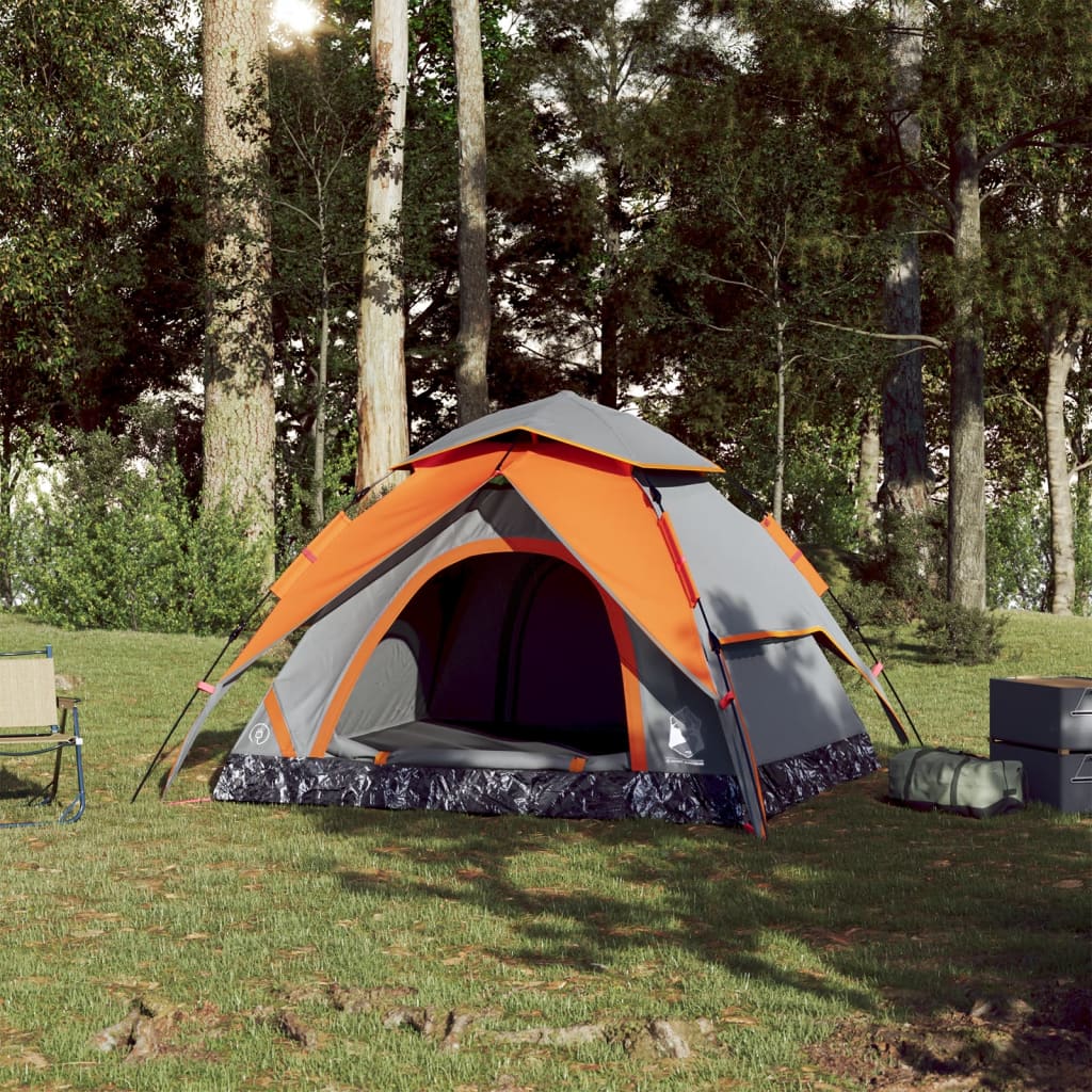 Kuppel-Campingzelt 3 Personen Grau und Orange Quick Release