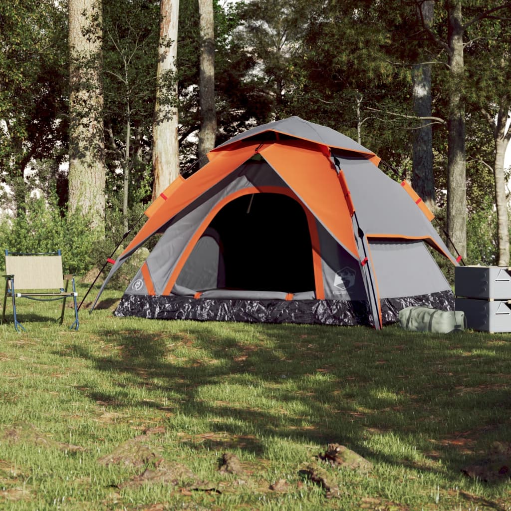 Kuppel-Campingzelt 5 Personen Grau und Orange Quick Release