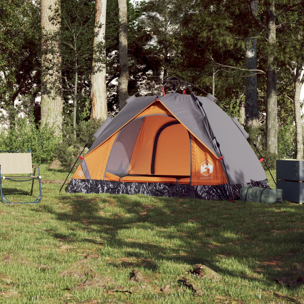 Kuppel-Campingzelt 2 Personen Grau und Orange Quick Release