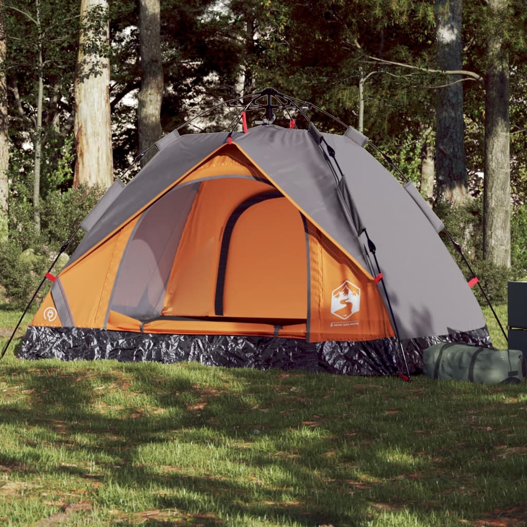 Kuppel-Campingzelt 2 Personen Grau und Orange Quick Release