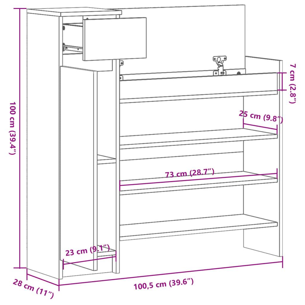 Schuhschrank Räuchereiche 100,5x28x100 cm Holzwerkstoff