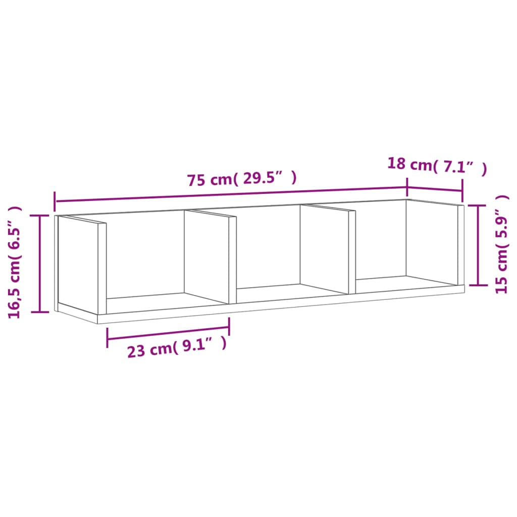 Wandschränke 2 Stk. Eichen-Optik 75x18x16,5 cm Holzwerkstoff