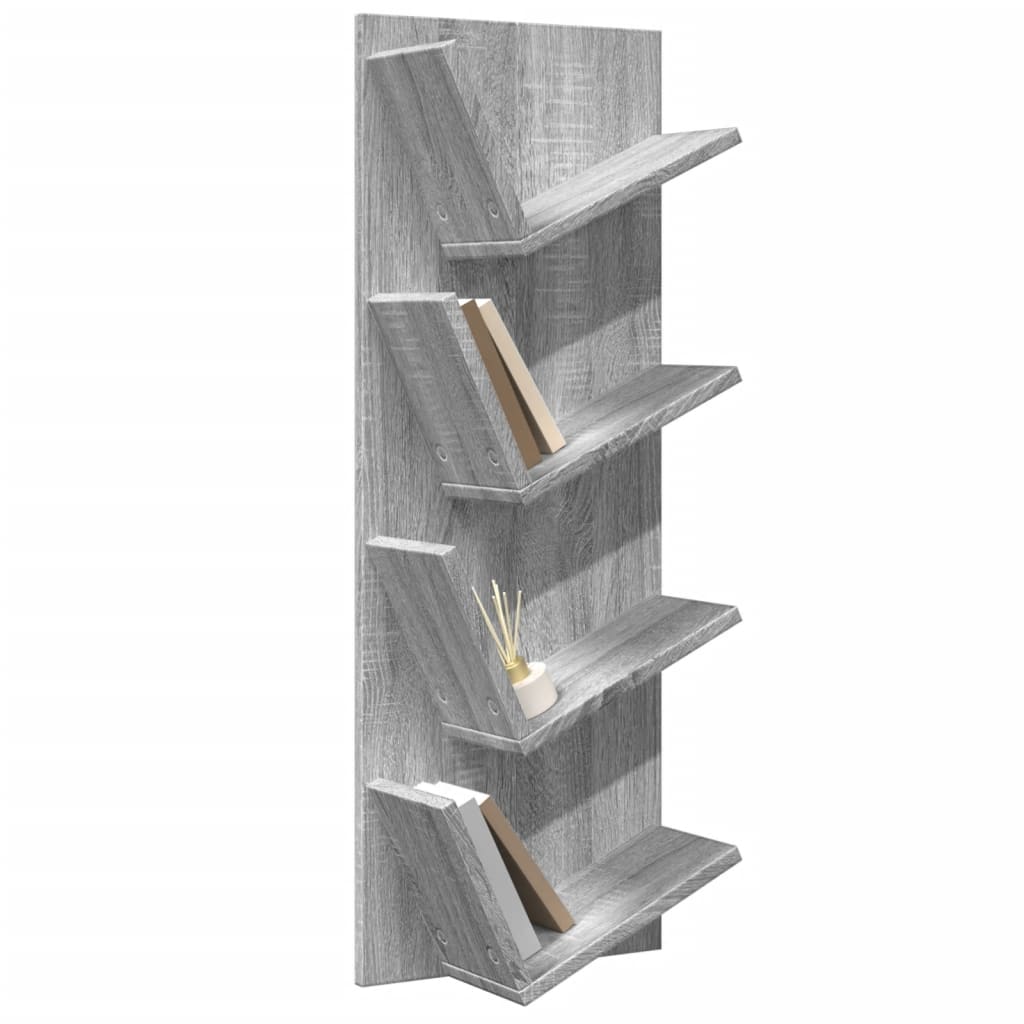 Wand-Bücherregal mit 4 Fächern Grau Sonoma 33x16x90 cm