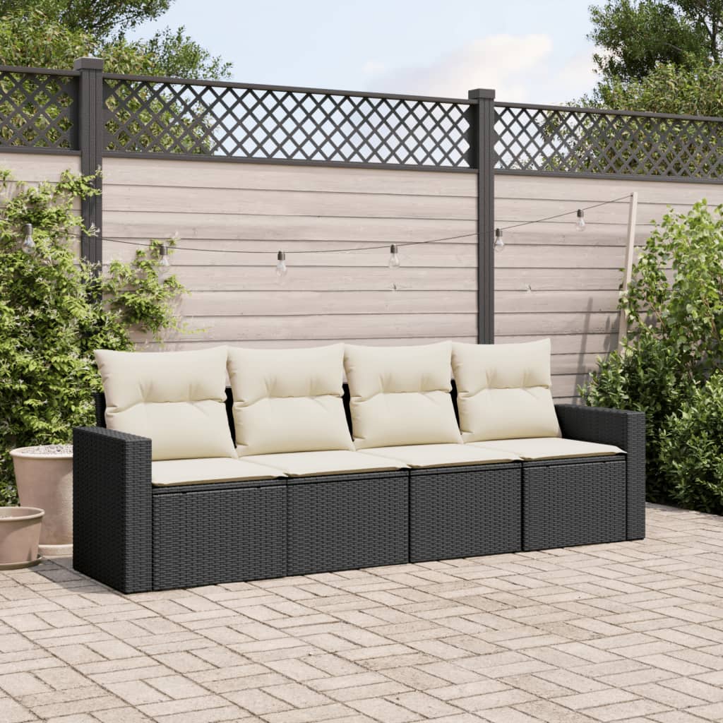 4-tlg. Garten-Sofagarnitur mit Kissen Schwarz Poly Rattan