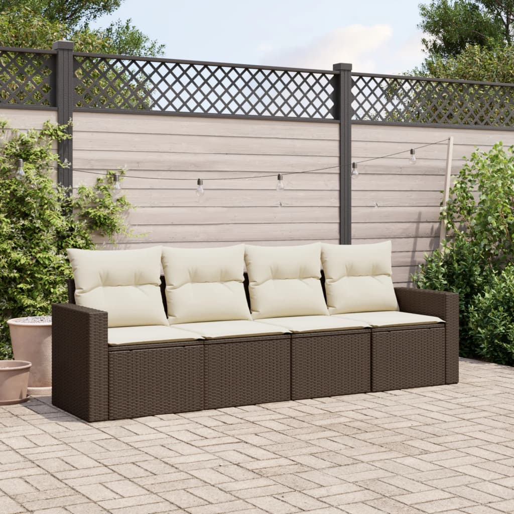 4-tlg. Garten-Sofagarnitur mit Kissen Braun Poly Rattan