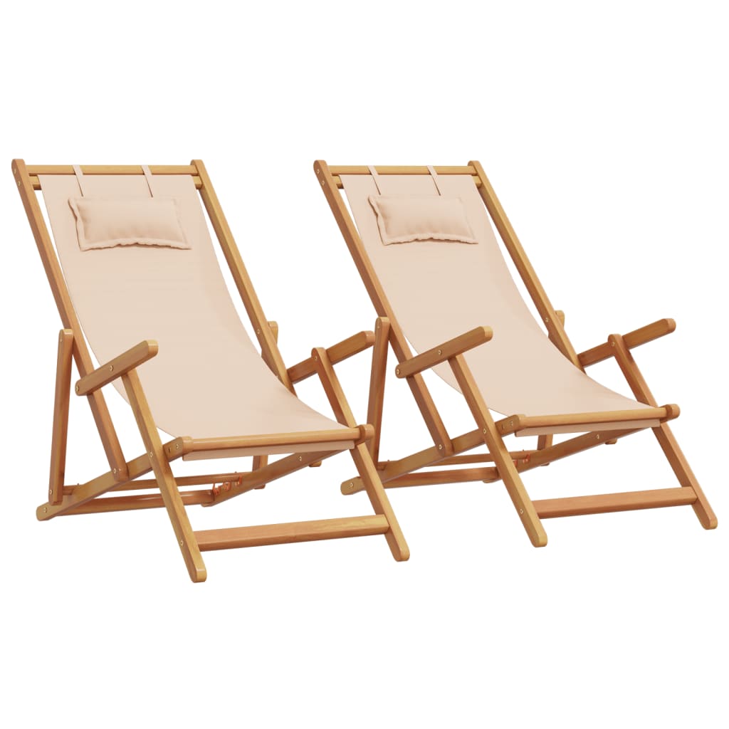 Strandstühle 2 Stk. Klappbar Beige Stoff und Massivholz