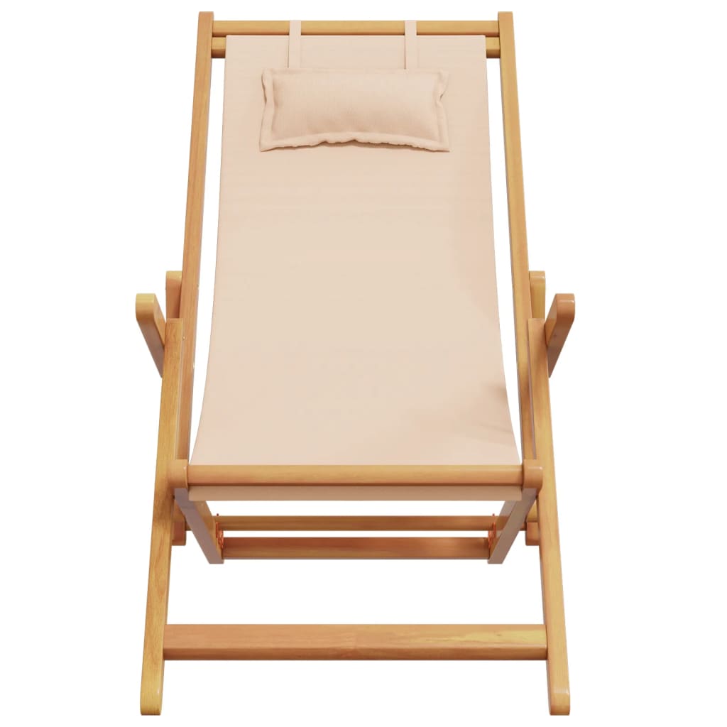 Strandstühle 2 Stk. Klappbar Beige Stoff und Massivholz