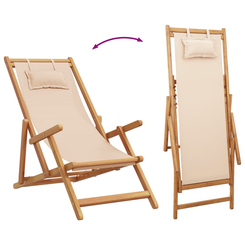 Strandstühle 2 Stk. Klappbar Beige Stoff und Massivholz